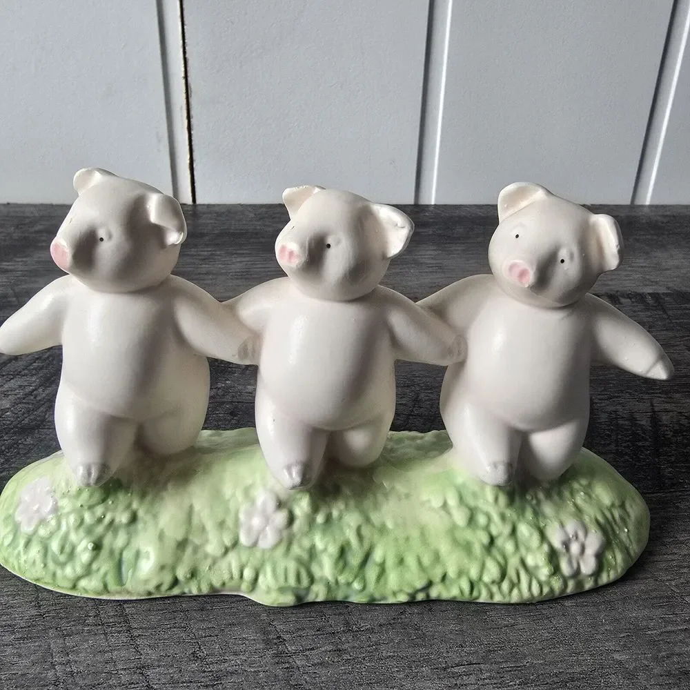Dept 56 Three Little Pigs Hand Painted Ceramic‎ Figurine Vintage 1987